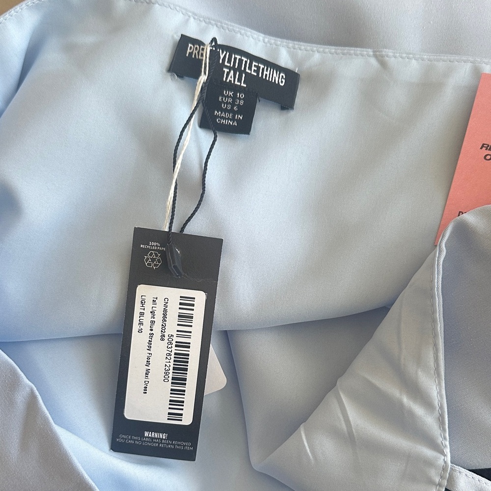 NWT Pretty Little Thing Tall Light Blue Strappy Floaty Maxi Dress - Picture 9 of 11